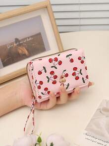 新款女士短款钱包，樱桃印花折叠钱包，拉链三折时尚手拿包，带多个卡槽和零钱袋，适合日常使用，返校礼物，生日礼物，女士礼物 - 彩色 - 查看 12