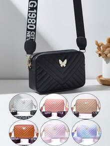 1pc Girls' Fashion Mini Square Crossbody Bag, Shoulder Bag Coin Purse, Embroidered Butterfly Versatile Minimalist Style, Ideal Gift Choice (Random Ombre Color)