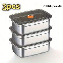 3-Pack/4-Pack Stackable Stainless Steel Lunch Box With Lid, Leak Proof Food Storage Container, Multi-Purpose Dishwasher Safety Lunch Box, Reusable Fresh-Keeping Box With Lid, Suitable For Meal Preparation, Gym, Studio, Picnic Essentials, Refrigerator Storage Container, Microwave Can Use Rectangular Lunch Box - 銀色 - 查看 8
