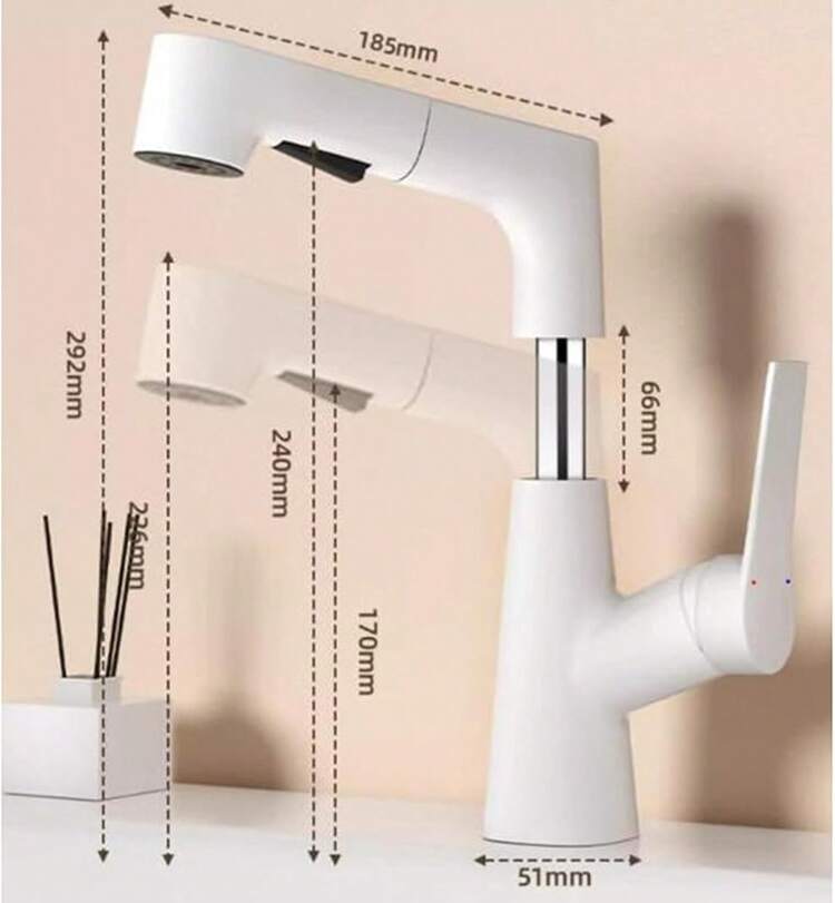 Grifo de lavabo de baño con rociadoríble, latón, monomando, rotativo, agua caliente y fría, 2 modos, mezclador de lavabo,íble - Negro (Negro) - Gris - Añade 5