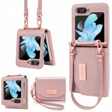 VIETAO 适用于三星 Galaxy Z Flip 3/4/5/6/7 的钱包式手机壳，带挂绳，时尚保护套，带卡槽，适用于 Flip3/Flip4/Flip5/Flip6 - 玫瑰金 - 查看 1