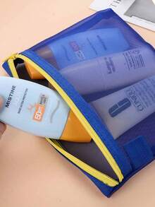 多功能大容量考试铅笔盒，便携式旅行收纳袋，网状化妆包