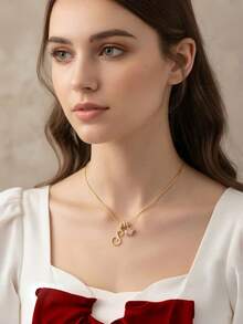 1pc Elegant Stainless Steel 26 English Letter Dopamine Necklace - Luxury Women's Fashion Jewelry, Suitable For Daily And Party Wear, Valentine's Day Gift - Multicolor - View 2