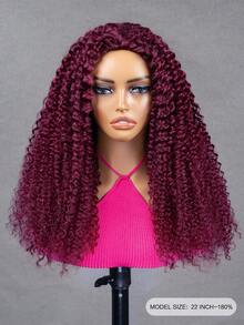 OQ Perruque frisée bouclée kinky de couleur bordeaux 99J, pré-coiffée, avec sangle InvisiFit, couches bouclées, perruque demi-tête à porter facilement, densité de 180%, longueur de 16 à 26 pouces, ligne de cheveux pré-épilée, cheveux vierges non traités, perruque de Noël, perruque Y2K - S99J - Voir 4