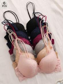 6pcs Floral Lace Underwire Bras - Precise Size Labeling, Multiple Colors Available | Underwire Support - Multicolor - View 11