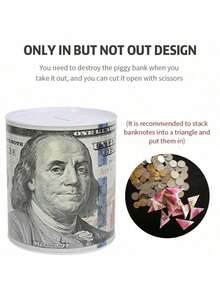 1个10厘米-22厘米美元/欧元硬币储蓄罐，大容量密封金属小猪存钱罐，单向硬币储蓄盒，里拉、里亚尔、托曼、英镑硬币储蓄罐（不可取出，可打开盖子，建议购买大号）