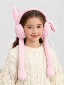 1pc Kids Solid Color Cute Rabbit Ear Moving Earmuffs, Warm Ear Protection Funny Creative Earmuffs For Autumn/Winter, Suitable For Girls Daily Wear, Outdoor, Back To School, Friends New Year Gift