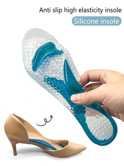 QKC 1双足弓支撑3/4厚度硅胶鞋垫，适用于女士高跟鞋，防摩擦