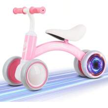 Bicicleta de Equilibrio para Bebé con Luces Coloridas Bicicleta para Niños de 10 a 36 Meses 4 Ruedas Silenciosas y Asiento Suave Regalos de Cumpleaños para Niño de 1 Año - Rosa - Ver 1