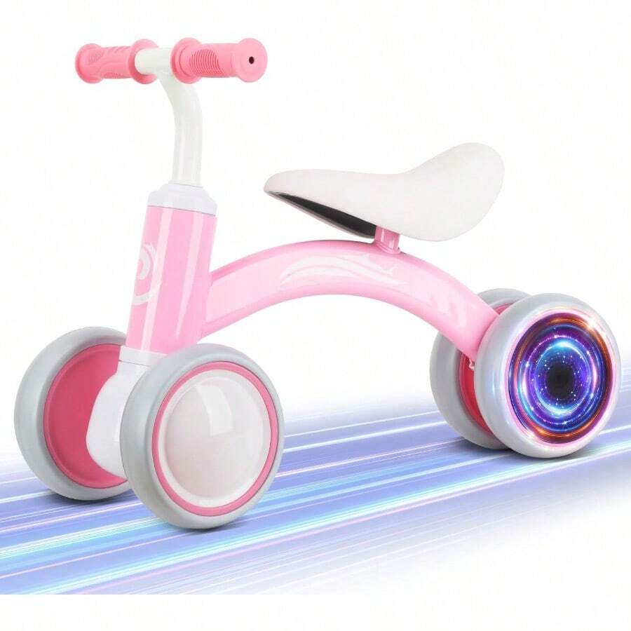 Bicicleta de Equilibrio para Bebé con Luces Coloridas Bicicleta para Niños de 10 a 36 Meses 4 Ruedas Silenciosas y Asiento Suave Regalos de Cumpleaños para Niño de 1 Año - Rosa - Ver 1