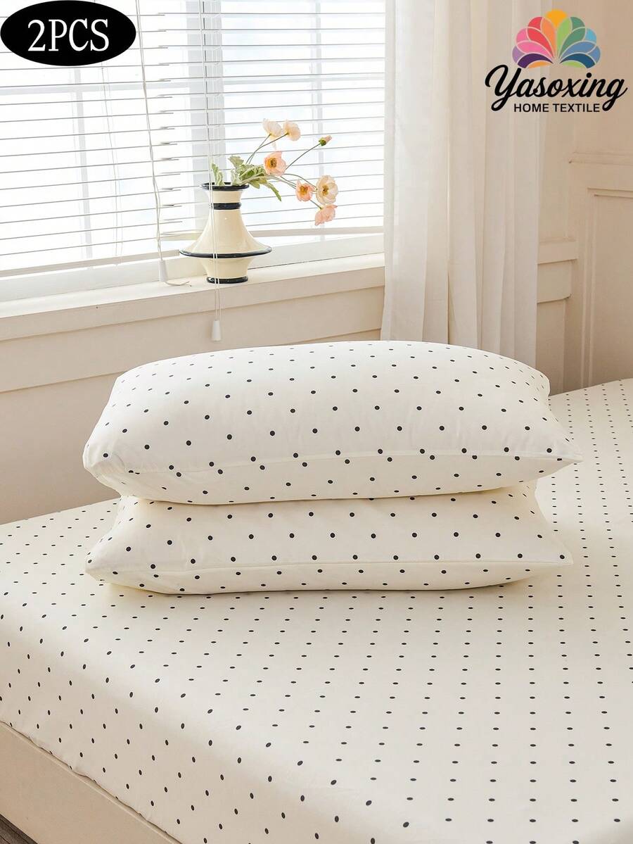 2pcs Black & White Polka Dot Pattern Pillowcase, Decorative Pillow Cover, Super Soft & Breathable, No Filling, Machine Washable, Sweet Girly Style, Suitable For Bedroom - Black and White - View 1