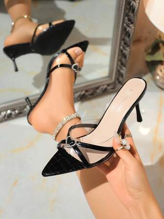 Sandalias de tacón alto con punta afilada, sandalias de tacón fino con tira de corazón y strass, nuevos tacones altos elegantes para mujer de primavera/verano