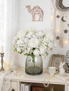 1支11.22英寸人造丝菊花、绣球花、仿真花，情人节礼物，逼真花卉装饰，适用于早午餐、DIY婚礼花束、派对、家居客厅、厨房、花园、酒店、办公室、Rama装饰、情人节礼物、感恩节装饰、DIY花环、礼品、餐桌中心摆件、生日装饰、室内/室外装饰、散装人造塑料花，可用于花瓶装饰、农舍家居装饰、波西米亚风婚礼 - 白色 - 查看 4