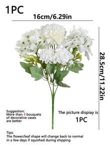1支11.22英寸人造丝菊花、绣球花、仿真花，情人节礼物，逼真花卉装饰，适用于早午餐、DIY婚礼花束、派对、家居客厅、厨房、花园、酒店、办公室、Rama装饰、情人节礼物、感恩节装饰、DIY花环、礼品、餐桌中心摆件、生日装饰、室内/室外装饰、散装人造塑料花，可用于花瓶装饰、农舍家居装饰、波西米亚风婚礼 - 白色 - 查看 3