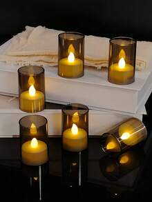 6/12/24 piezas de pequeñas velas de té LED sin llama con control remoto, adecuadas para bodas, decoración del hogar, centros de mesa, cenas, fiestas y decoración de fiestas - gris - Ver 4