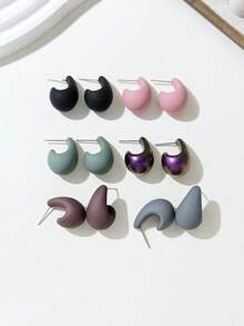 LADYCOCO 6 pares de pendientes de gota de agua de colores múltiples, elegantes y lindos, adecuados para el uso diario de las mujeres - Multicolor - Ver 4