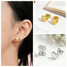 VceTd 一对可爱迷你心形不锈钢耳钉，适合女性日常佩戴或作为礼物送给朋友 - DL心形耳環 - 查看 3