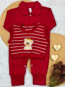 KIT 2 Macacão Bebê Masculino com Colete Recém Nascido - Vermelho com Areia - Visão 4