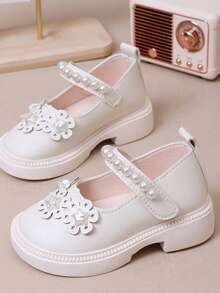 2026新款平底鞋，1双可爱时尚女童真皮鞋，防滑耐磨透气休闲鞋，轻便柔软幼儿学步鞋，公主风学院风鞋 - 米色 - 查看 6