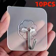10 Pieces Hole Free Transparent Hooks, Multifunctional Hooks, Seamless Adhesive Hooks On Household Walls, Wall Mounted Hooks, Suitable For Kitchen And Bathroom Doors Behind - Transparent - View 13