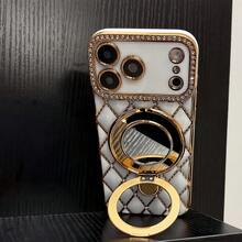 Mirrored Stand Lattice Electroplated Laser Engraved TPU Phone Case, Suitable For IPhone - Multicolor - View 6