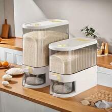 Large Capacity Rotating Rice Dispenser With Divider - Waterproof, Moisture-Proof, And Insect-Proof Grain Storage Container, Suitable For Kitchen Organization - Beige - View 2