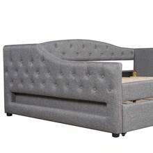 Merax Full XL Size Modern Upholstered Platform Bed With Trundle Bed, Linen Daybed With Wood Slat Support, Storage Bed Frame With Headboard/Gray - Kích thước XL đầy đủ-Xám - Xem 11