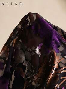 Velvet Floral Print Long Sleeve Top For Women - Multicolor - View 8