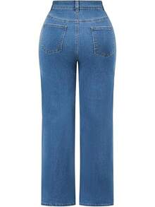 THUNDER Womens High Waisted Wide Leg Jeans Stretchy Distressed Pants - M Blue - 查看 2