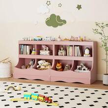 Lifezeal Toy Storage Organizer For Toys & Books 4-Cubby Kids Bookcase For Children's Room White/Pink/Gray - Pink - View 3