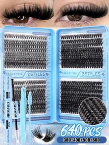 CMAYOME 640/200pcs D-Curl Individual False Eyelashes Set, Includes Adhesive, Sealing Glue, Eyelash Brush, Tweezers, DIY Eyelash Extension Kit, False Lashes + Eyelash Extension Glue + Tweezers + Eyeshadow Brush, Beginner Friendly, Soft & Natural, Thick & Fluffy, Lightweight & Comfortable, Mixed Styles, Large Capacity Segmented False Eyelashes, Suitable For Daily, Evening, Outdoor, Wedding And Other Occasions DIY Eyelash Extension Kit - Multicolor - View 3