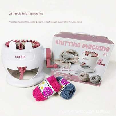 Handstickmaskin med 48 nålar - Kit för att skapa halsdukar, mössor och tröjor i ull med tillbehör, perfekt för barn (flickor och pojkar). Pedagogisk och rolig present till födelsedagskalas. 1 kit.