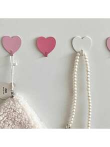 OBOVAY 3pcs Heart Shaped Self-Adhesive Stainless Steel Wall Hooks, Strong Adhesive Coat & Key Holder Hangers, No Drill Waterproof Decorative Hooks For Bathroom Accessories, Room Decor, Kitchen Accessories, Bedroom Wall Decor, Towel, Bag & Home Storage - Multicolor - View 4