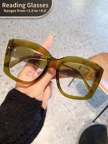 LiMiaoMiao 1pc Oversized Cat Eye Reading Glasses For Men & Women, Vintage Style, Clear Lens, Computer/Reading Magnifier Glasses +1.0 To +4.0 - 透明 - 查看 37