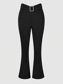 优雅的黑色喇叭裤，饰有荷叶边细节，高腰修身设计，尽显女性魅力。 - 黑色 - 查看 3