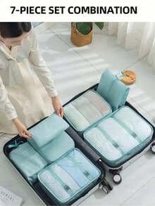 7 Peças Conjunto Organizador de Viagem - Cubos de Embalagem de Poliéster para Roupas, Roupas Íntimas, Sapatos, Calças, Meias, Cosméticos e Itens Essenciais de Viagem, Solução de Embalagem Eficiente e na Moda, com Saco de Lavanderia e Cubos de Embalagem, Saco para Sapatos - Acessórios de Viagem - Padrão Impresso Aleatório, Adequado para Cruzeiro, Férias na Praia, Viagem de Verão, Unissex - Multicolorido - Visão 5