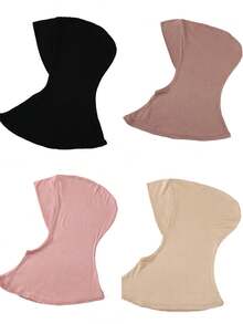 4件装女士纯色莫代尔衬头巾，可遮盖颈部，弹性柔软透气，可作头巾帽、阿巴雅长袍配饰、日常衬头巾、女士面纱 - 彩色 - 查看 48