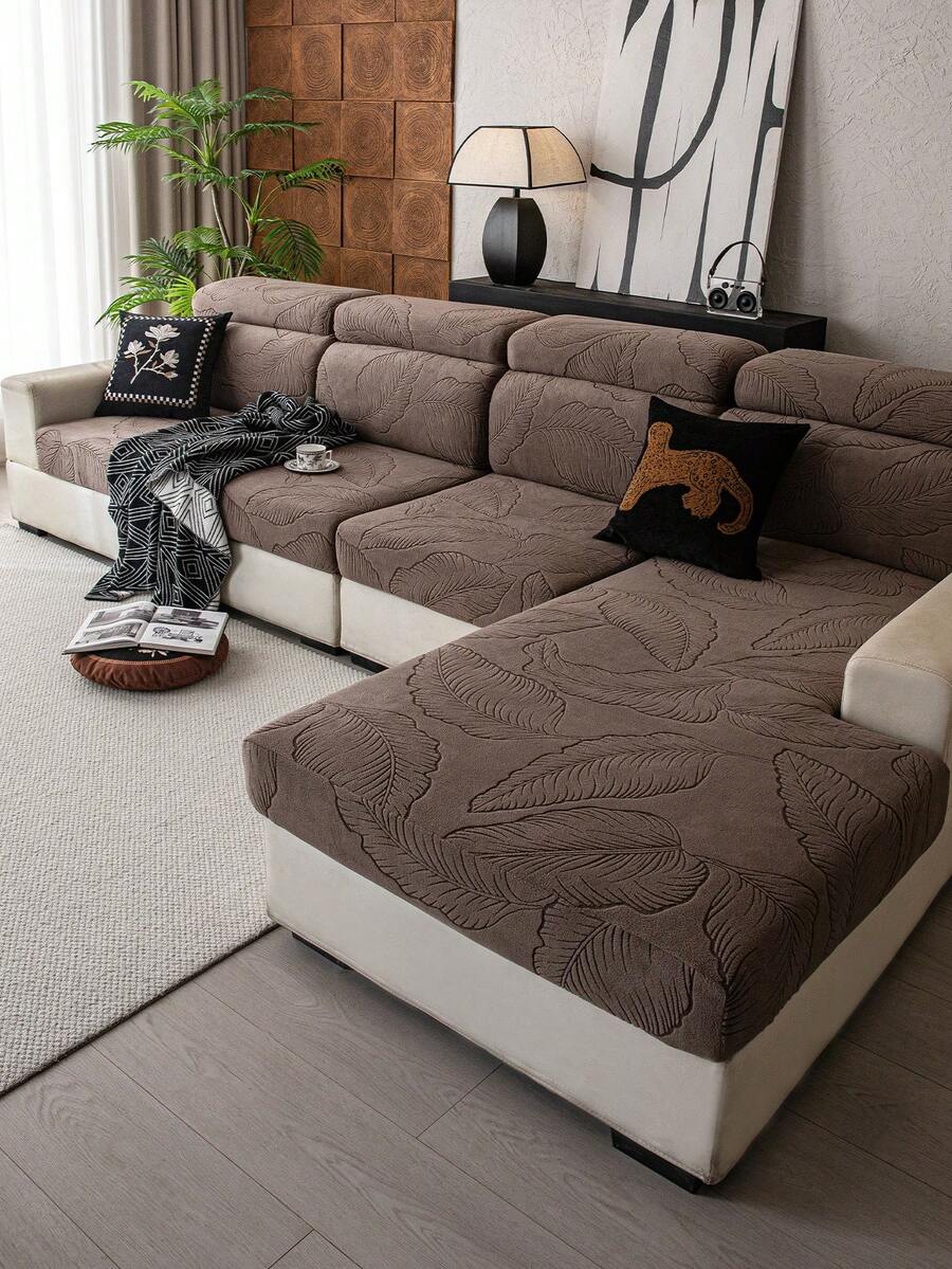 1pc Minimalist Leaf Design Sofa Slipcover, Washable, High-Quality Sofa Blanket Full Coverage Sofa Protector, Suitable For All Seasons