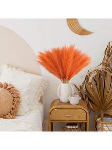 5支/10支/20支人造香蒲，高55厘米/21.65英寸，蓬松仿真草，大型通用香蒲枝，适合用作花瓶填充物，适用于家居厨房波西米亚风装饰、房间装饰、婚礼派对装饰、人造植物、秋季装饰、房间、书桌、花园装饰、房间装饰配件（均码=10支），情人节、生日、毕业礼物、秋季装饰、秋季 - 橘色 - 查看 4