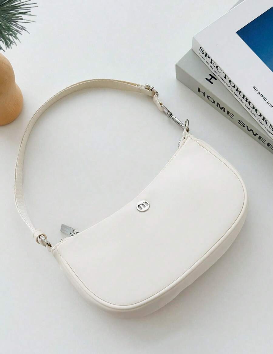 New Fashion Classic Wild Waterproof  Shoulder Bag For Women Handbags With Adjustable Strap Underarm Purse Mini Clutch Purses Crescent Bags Summer Crescent Bag, Seaside Holiday, School Season, Ladies Purse. - 白色 - 查看 1
