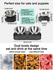 Elevated Cat Bowl With Stainless Steel Bowls, Easy To Clean, With Anti-Slip Silicone Mat, 0° And 15° Tilt, Protect Neck, Suitable For Pet, Cat And Puppy Food And Water Feeding