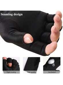 Black Short UV Protection Fingerless Gel Nail Manicure Gloves - Black - View 2
