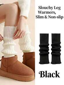 1 para damskich dzianinowych skarpet polarowych, jednolity kolor, z nakolannikami, uniwersalne ocieplacze na nogi JK Subculture - Wielokolorowe - Zobacz 5