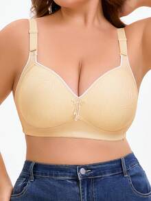 1 pieza Sujetador de descanso sin costuras, sexy y con lazo, de alta sujeción y talla grande para mujeres - Albaricoque - Ver 5