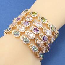Vintage Luxury Fashion Jewelry Charm Chain Bracelet For Women Gift High Quality Colorful Cubic Zirconia Adjustable Length Suitable For Daily Christmas, Valentine's Day, Wedding Parties And Birthday Banquets - Purple - View 2