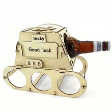 1pc Wooden Beer Holder Tank Shaped DIY Handmade Display Stand, Creative Desktop Decor, Kitchen Beverage Storage Rack - Multicolor - View 3