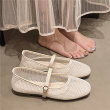 Women's Mesh Ballet Shoes 2026 New Spring/Summer Shallow Mouth Shoes Mesh Shallow Mouth One-Strap White Flat Shoes - White - View 2
