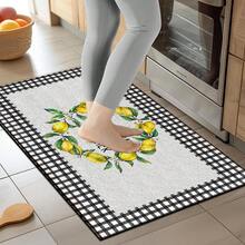 1 pieza Alfombra impresa con patrón de limón, tapete de lana sintética - Altamente absorbente, fácil de limpiar, adecuado para decoración del hogar, estilo rústico, entrada, interior, habitación, cocina, comedor, oficina pequeña/oficina en casa, fregadero, lavandería, felpudo, alfombrilla de cocina, alfombrilla antideslizante - Multicolor - Ver 5