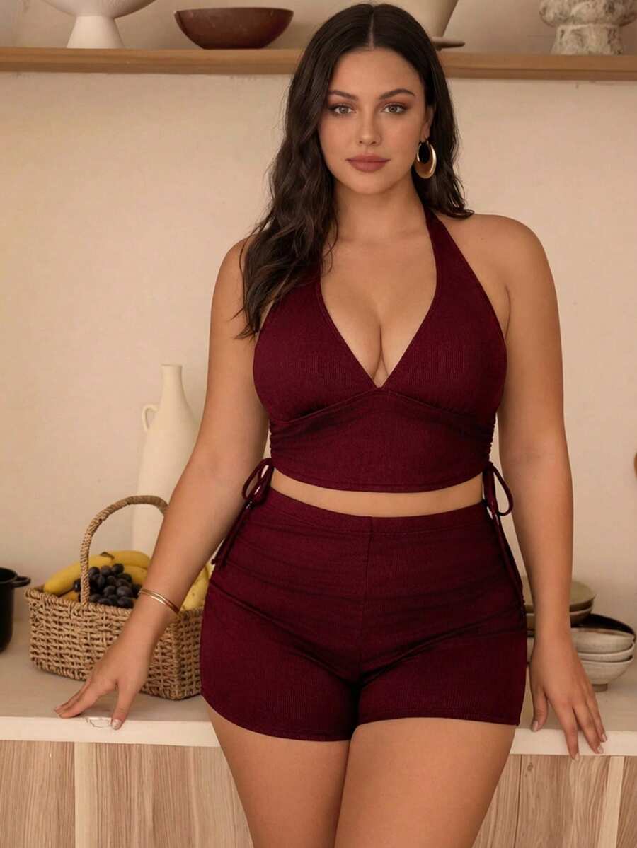 Swim Chiccia 2025 New Year Party Inclusive Adjustable Plus Size Swimwear Set Summer - Burgundy - View 1