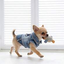 1件小型犬胸背带，带牵引绳扣，牛仔布效果，适合春秋季，贵宾犬、比熊犬、泰迪犬等小型犬种，尺码偏小，建议选购大一码。 - 藍色 - 查看 3